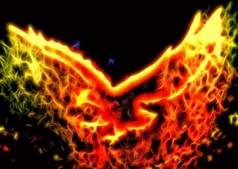 Fototapeta premium 夜空に羽ばたく不死鳥のイラスト