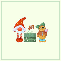 Christmas collection of cute winter characters and seasonal winter elements. Hand drawn vector illustration