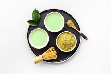 Matcha tea. Tea ceremony with dry powder and hot drink
