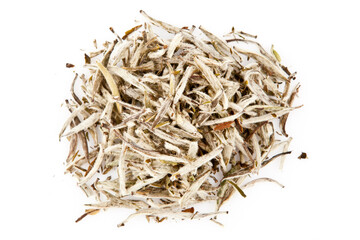 white tea leaves isolated on white