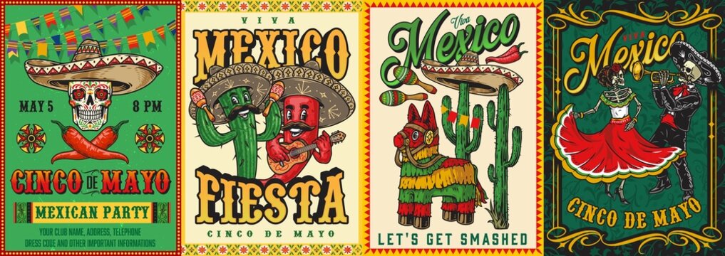 Mexican celebration vintage posters set