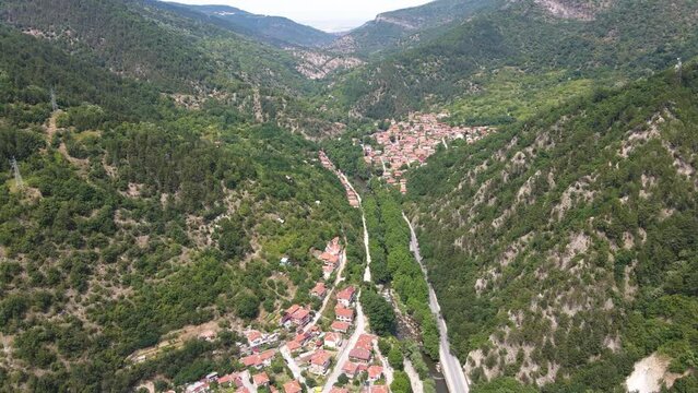 Amazing Aerial view of village of Bachkovo, Plovdiv Region, Bulgaria