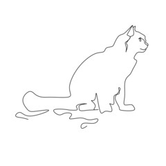 Continuous one line drawing of cat silhouette. Cat sitting facing forward in abstract hand drawn style. Animal themed simple ink vector illustration. Simple and minimalistic animal doodle art.