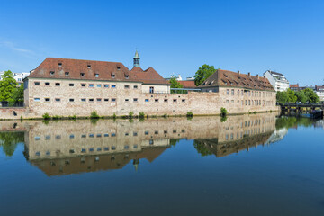 Fototapeta premium National School of Administration or ENA along the ILL Canal, Strasbourg, Alsace, Bas-Rhin Department, France