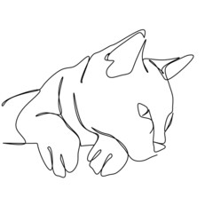 Continuous one line drawing of cat silhouette. Cat sitting facing forward in abstract hand drawn style. Animal themed simple ink vector illustration. Simple and minimalistic animal doodle art.