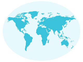 Blue world map with light blue background, world tour concept. travel