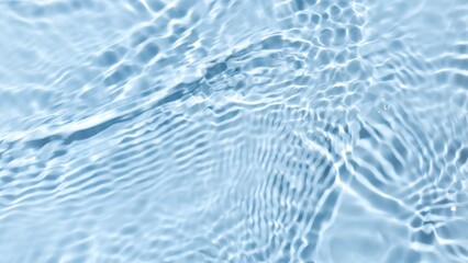 Multiple waves of water cross each other creating ripples spontaneously on pale blue background | Beauty background shot for skin care cosmetics advertisement