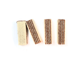 Neapolitan Wafers Flatlay isolated on white | Sweet waffles with hazelnut cream | top view