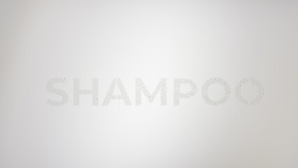Word shampoo printed on the wet glass on grey background | shampoo commercial