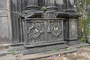 engraving at medieval vasai fort , maharashtra, india 