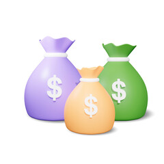 Money bags with dollar sings, 3d illustration.