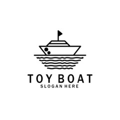 Fototapeta na wymiar toy boat in the ocean, logo, vector, illustration