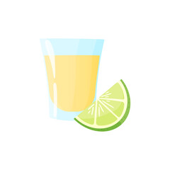 Cartoon tequila shot with lime. Vector illustration