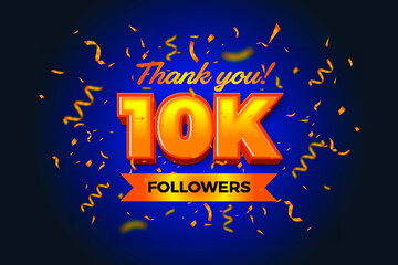 Thank you 10K follower, social media template design, 3d typography with confetti isolation background, Vector