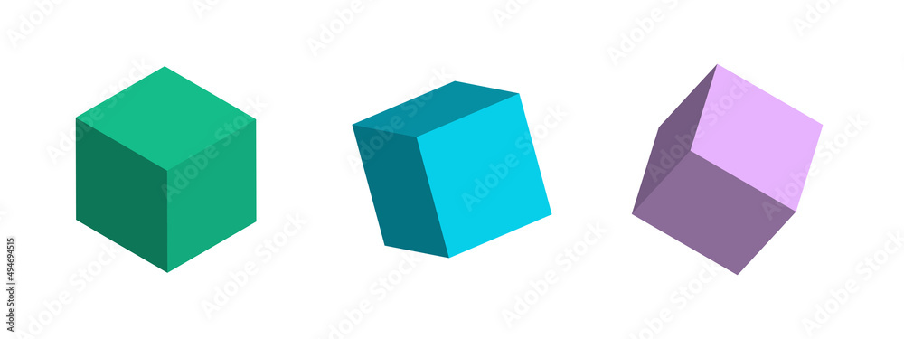 Poster set of cube from different sides. vector abstract geometric 3d objects. technology block chain netwo