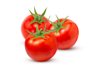 Three red tomatoes isolated on white background.