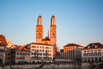 The Grossmunster is a Romanesque-style Protestant church in Zurich, Switzerland