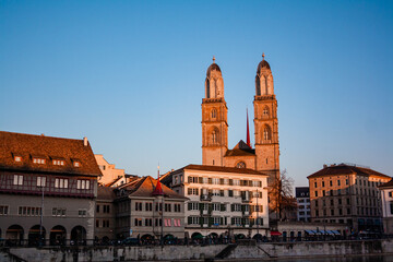 The Grossmunster is a Romanesque-style Protestant church in Zurich, Switzerland