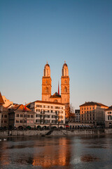 The Grossmunster is a Romanesque-style Protestant church in Zurich, Switzerland