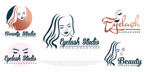 beauty eyelashes extension and beauty women icon set logo design
