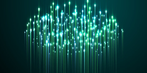 Futuristic vertical line rays data flows vector.