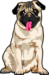 brown dog sitting drawing with background of bones