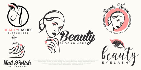 beauty eyelashes extension ,beauty women and nail icon set logo design