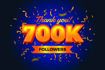 Thank you 700K follower, social media template design, 3d typography with confetti isolation background, Vector