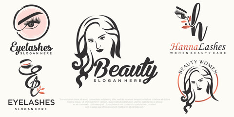 beauty eyelashes extension ,beauty women and nail icon set logo design
