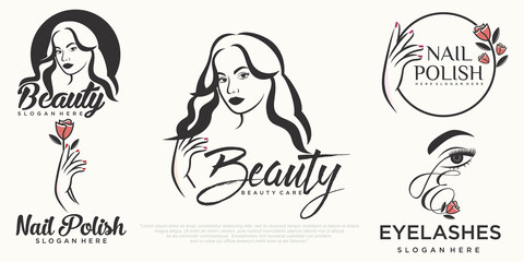 beauty eyelashes extension ,beauty women and nail icon set logo design