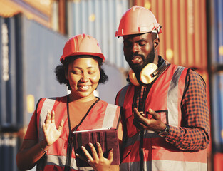 Couple love African at cargo container port