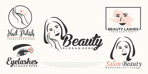 Obraz premium beauty women ,nails and eyelash extension icon set logo design