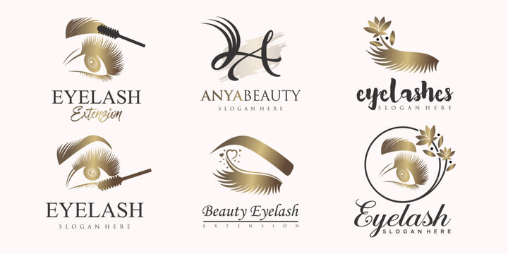 Luxury beauty eyelashes extension icon set logo design