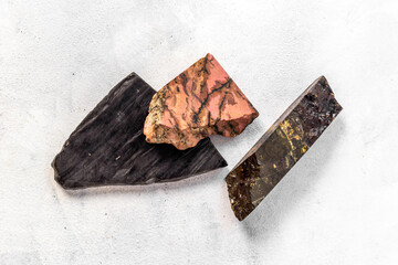 Set of different mineral stones. Natural rocks top view