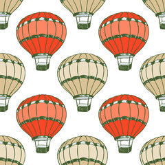 Obraz premium Cartoon hot air balloons illustration vector seamless patter.