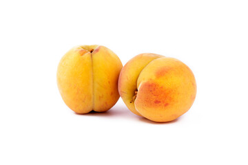Ripe fresh peaches  fruit isolated on white background.