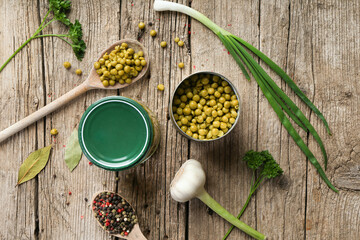Canned corn, peas, beans