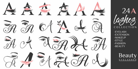 Eyelashes logo with letter A concept