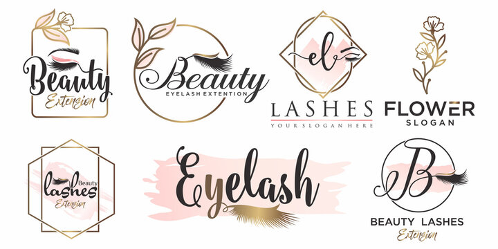 Luxury beauty eyelash icon set logo design