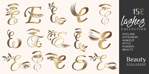 Eyelashes logo with letter E concept