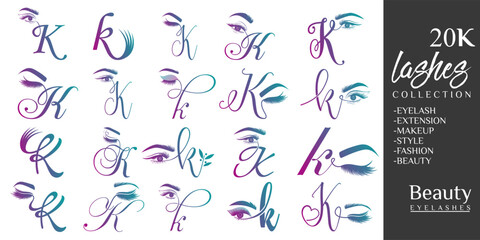 Eyelashes logo with letter K concept