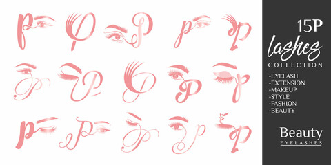 Eyelashes logo with letter P concept