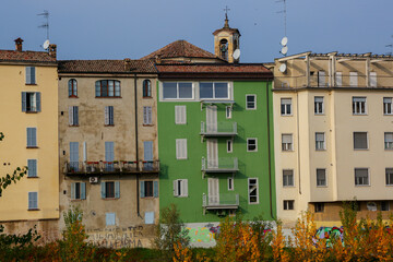 Old buildings in old town of Parma in Italy.