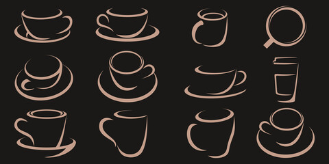 Coffee cup icon set logo design template. Vector coffee shop labels.