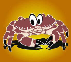 Drawing brown crab with yellow shading for illustration