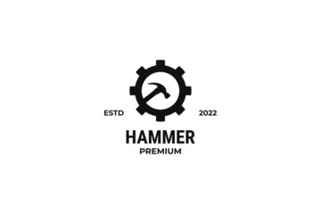 Hammer with gear for mechanic tools services logo design