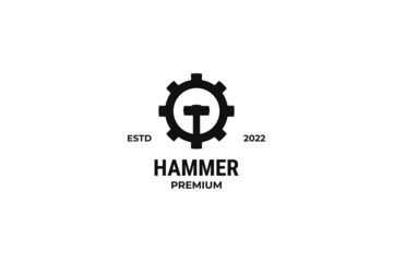 Fototapeta na wymiar Hammer with gear for mechanic tools services logo design