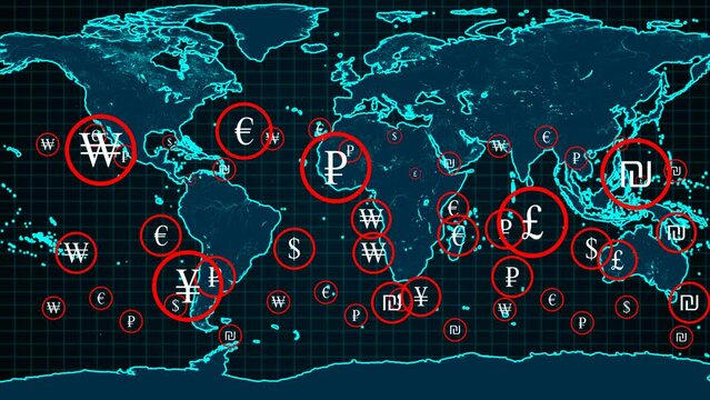 World economy and business. International trade concept. World currency symbols.	
