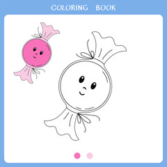 Simple educational game for kids. Vector illustration of cute candy for coloring book