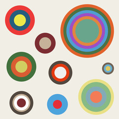 Fototapeta premium Logo icon retro circles 50s 60s 70s 80s 90s Vintage round sign emblem Colorful design Cartoon modern style Fashion print for clothes apparel greeting invitation card cover flyer poster banner art ad